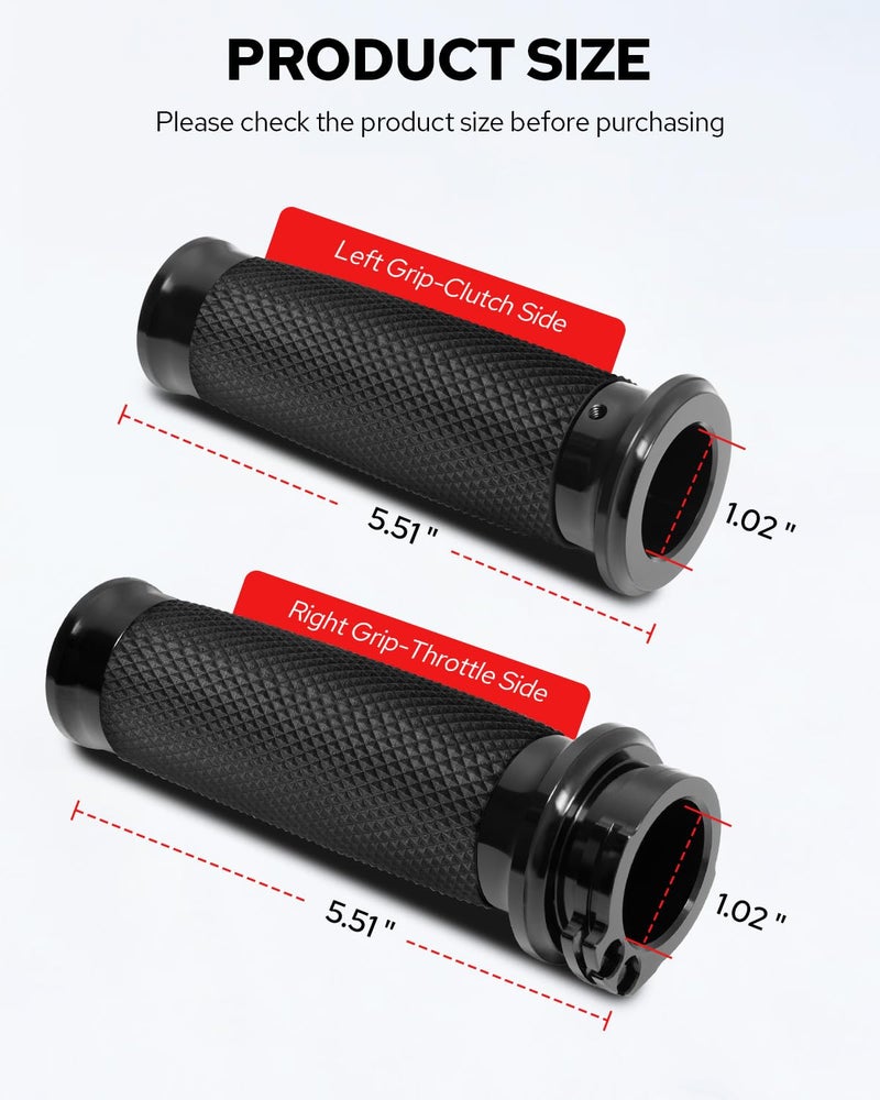 Benlari 1inch Handlebar Grips, Cable Throttle Hand Grips, Non-Slip Rubber Motorcycle Handgrips Fit for Harley Davidson Touring Dyna Softail Sportster 883 1200, Black - Image 5